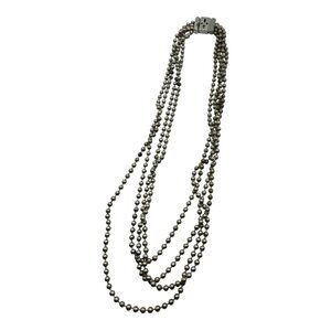 Vintage Multi-Strand Silver‎ Tone Beaded Necklace with Etched Clasp 8”